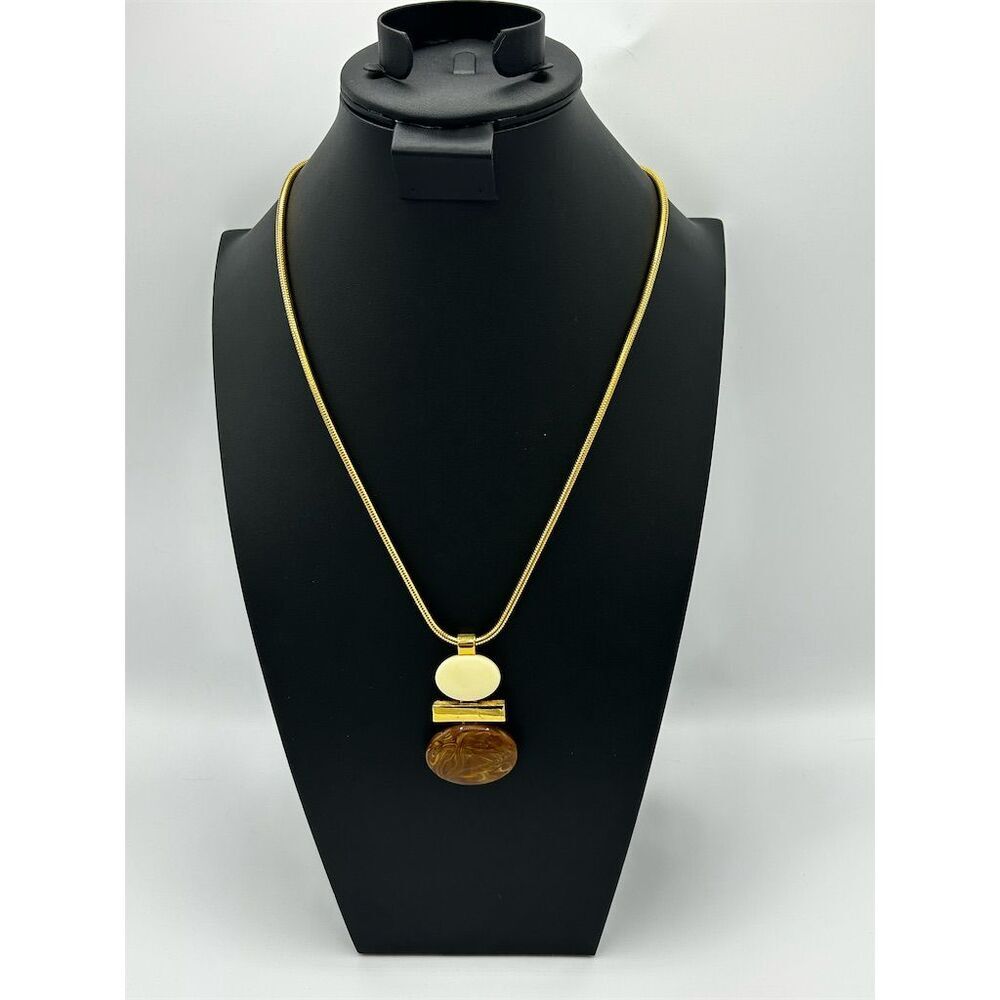 Vintage Avon Gold Tone Oval Pendant Necklace 24" Snake Chain